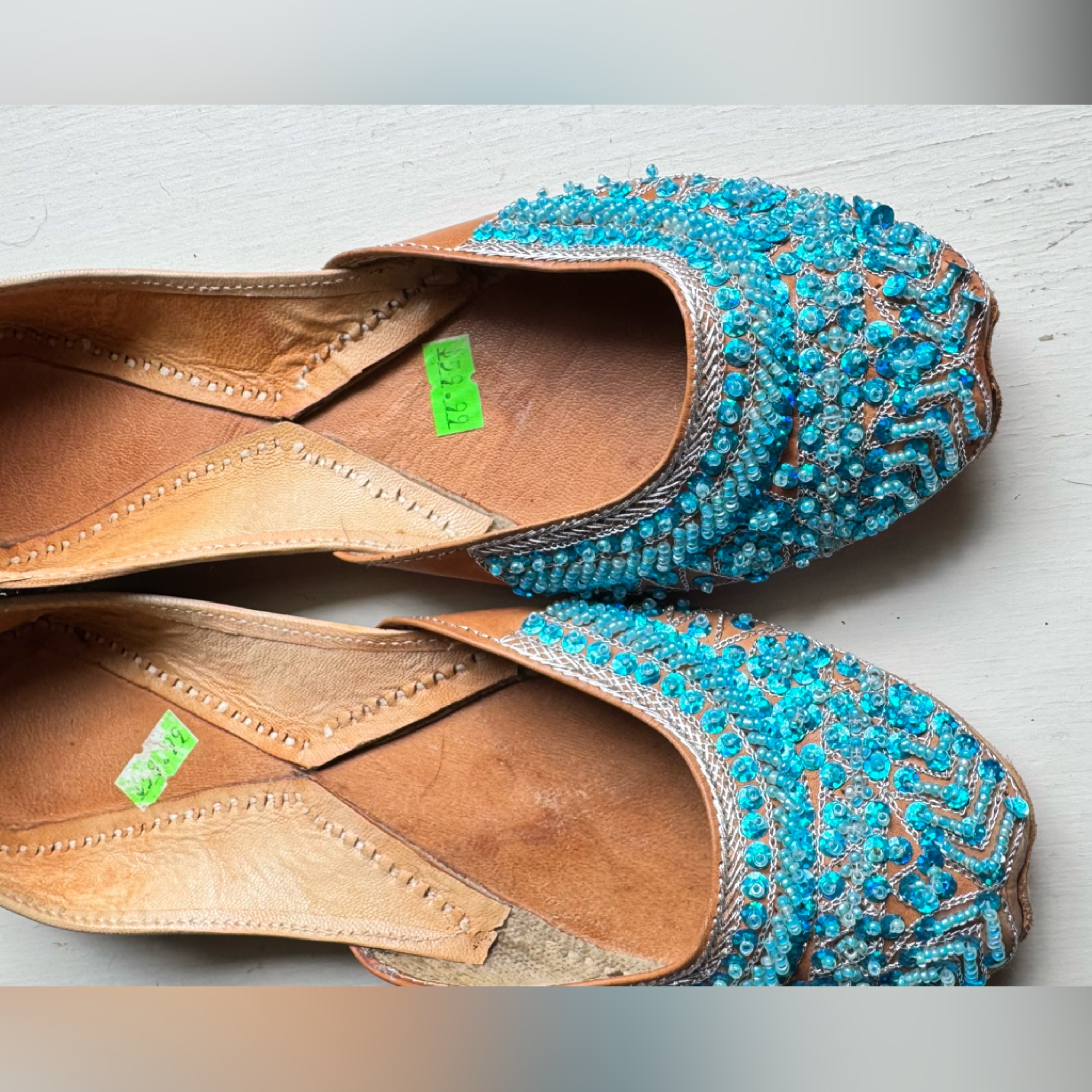 Beaded Blue Leather Flats